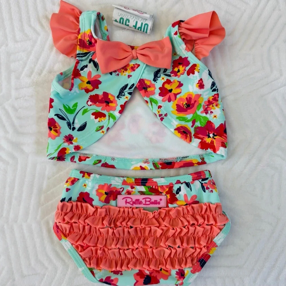 RuffleButts baby girl swimsuit floral tankini size 3-6 months NEW